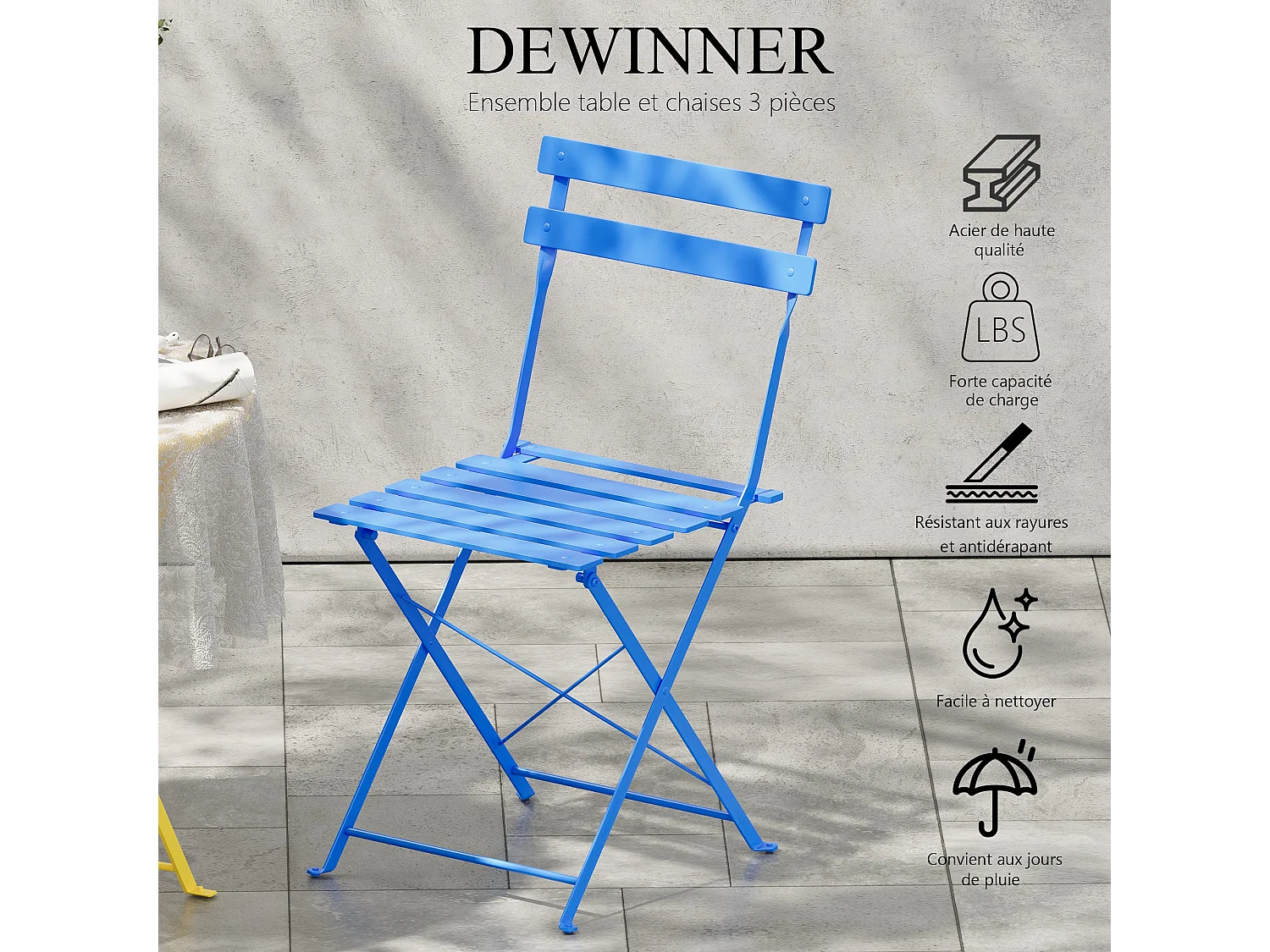 Lot de 3 Meubles de Jardin de Balcon, Table et chaises Pliable, Bistrot Bar Salon de Jardin Exterieur 2 Personnes