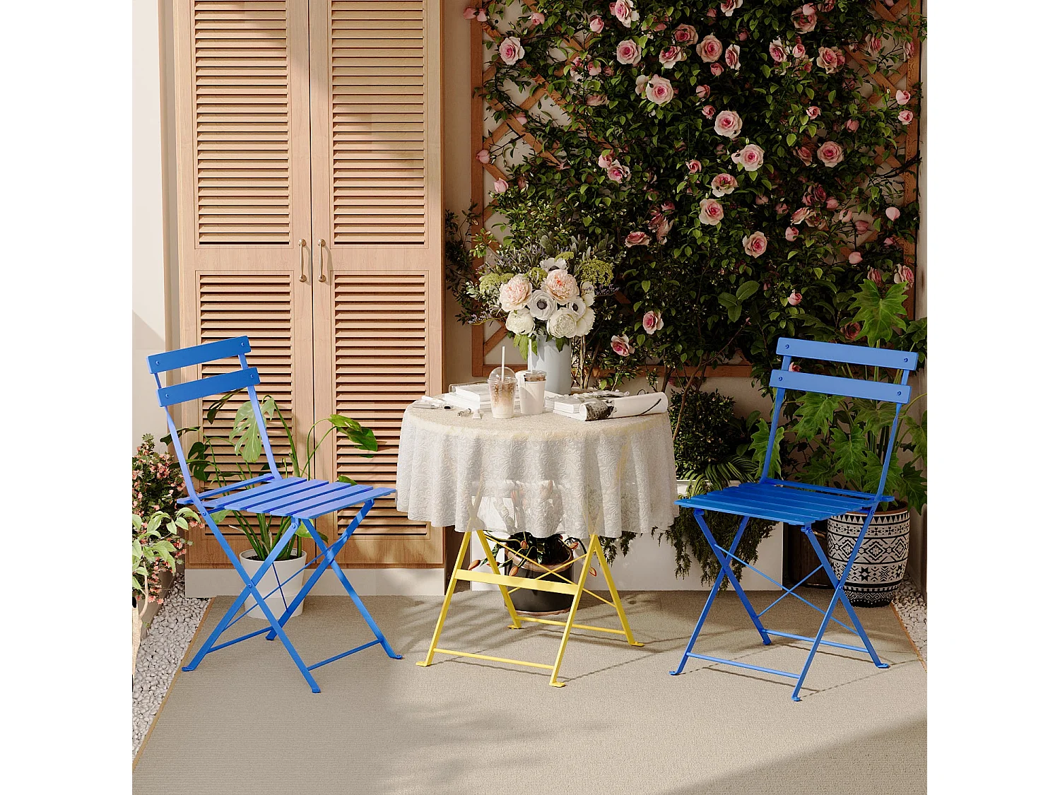 Lot de 3 Meubles de Jardin de Balcon, Table et chaises Pliable, Bistrot Bar Salon de Jardin Exterieur 2 Personnes