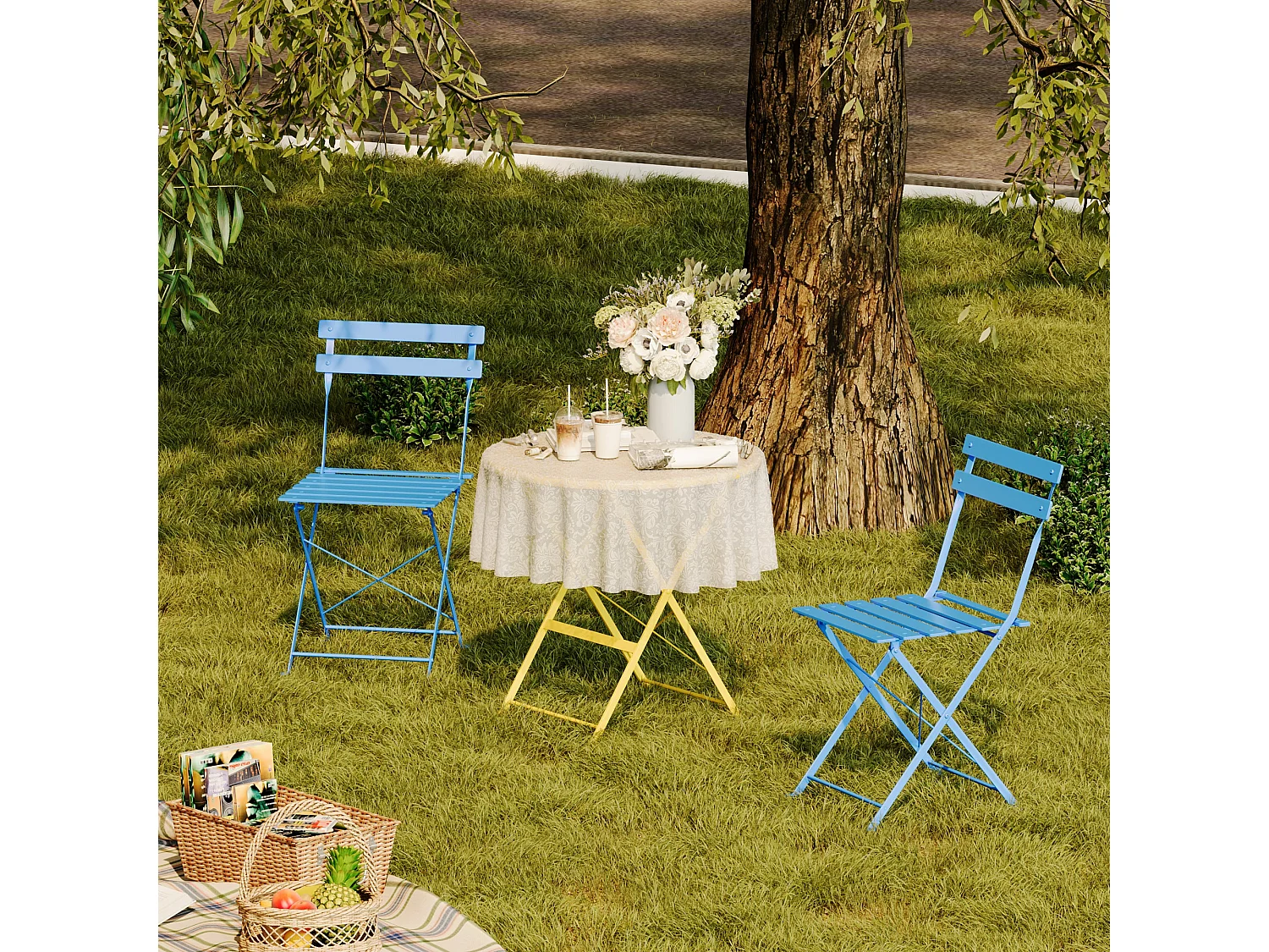 Lot de 3 Meubles de Jardin de Balcon, Table et chaises Pliable, Bistrot Bar Salon de Jardin Exterieur 2 Personnes