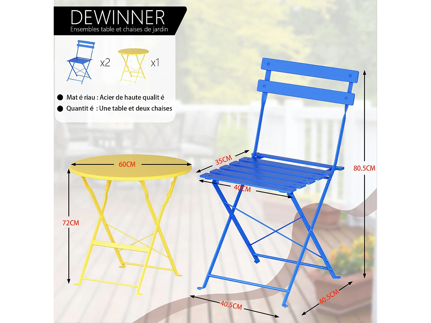 Set van 3 balkonmeubels, opvouwbare tafel en stoelen, bistrobar, tuinmeubelset voor 2 personen