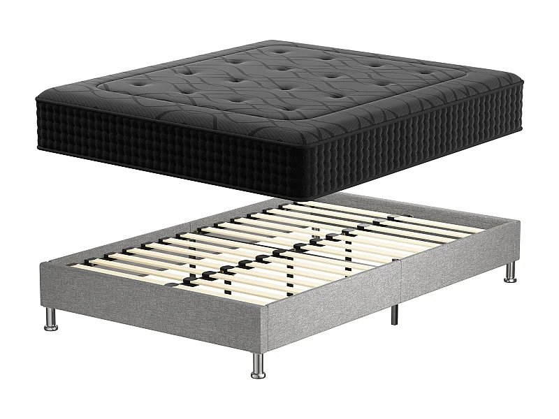 Ensemble 160x200cm Matelas à ressorts + Cadre de lit Plateforme Capitonné, Epaisseur du Matelas 30cm