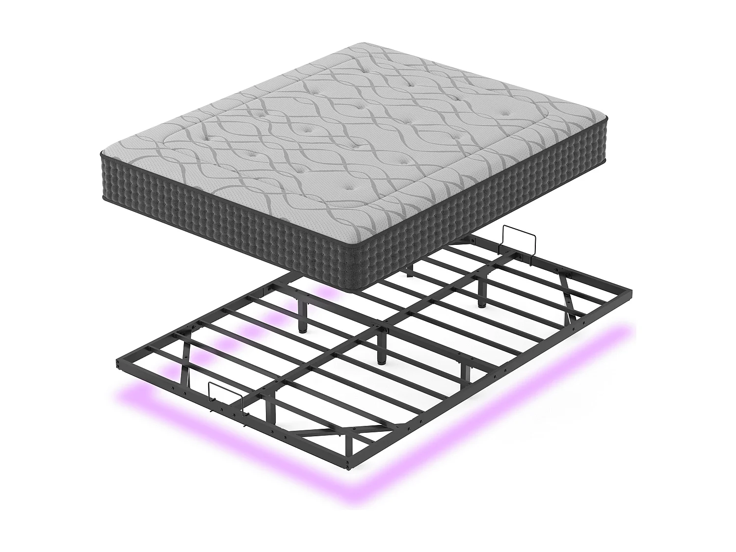 Ensemble cadre de lit métallique LED 160 x 200 cm + matelas à ressorts 30 cm