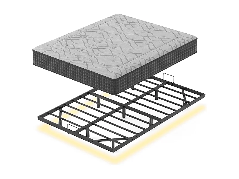 Ensemble 140x190 cm Cadre de lit LED en métal + Matelas Ressorts,ép.30cm