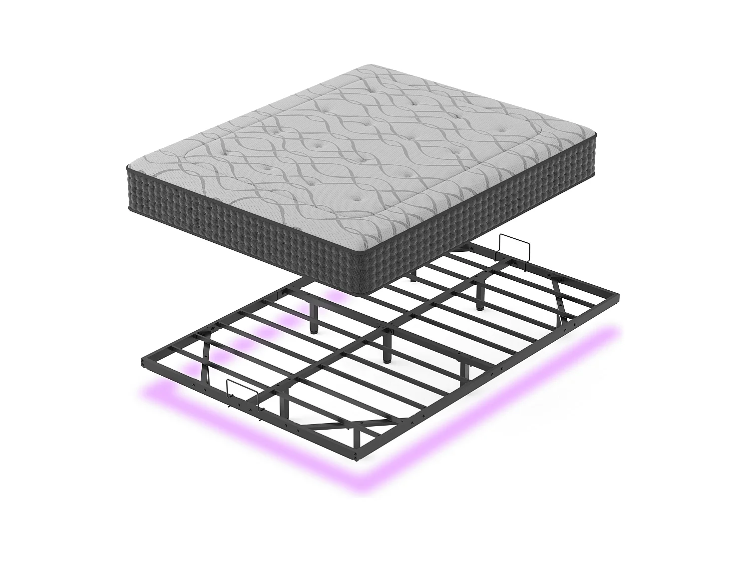 Ensemble 140x190 cm Cadre de lit LED en métal + Matelas Ressorts,ép.30cm