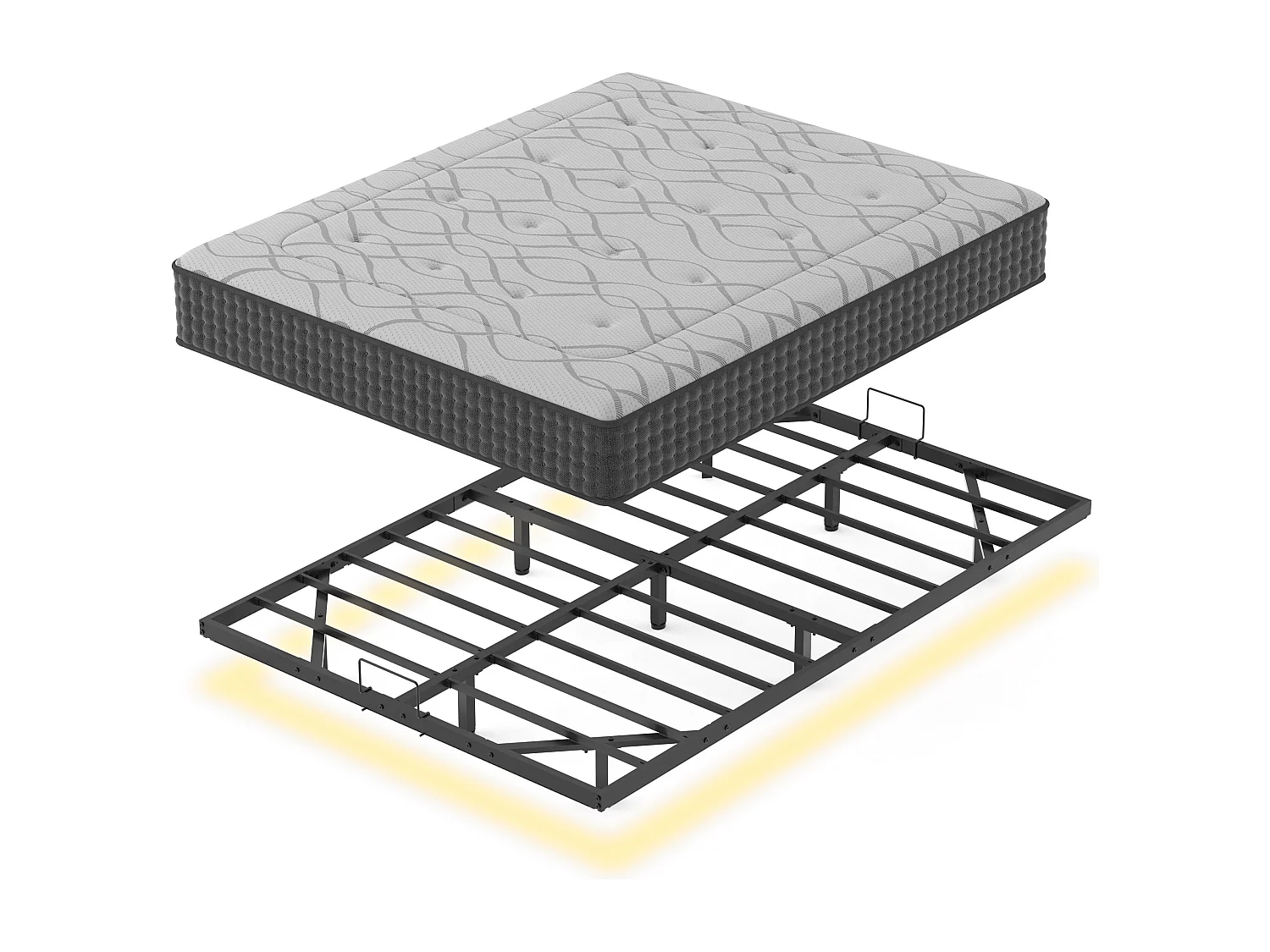 Ensemble 140x190 cm Cadre de lit LED en métal + Matelas Ressorts,ép.30cm