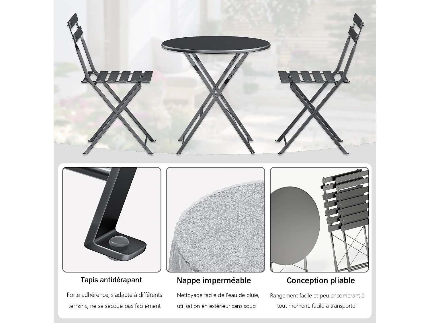 Lot de 3 Meubles de Jardin de Balcon, Bistrot Bar Salon de Jardin Exterieur 2 Personnes