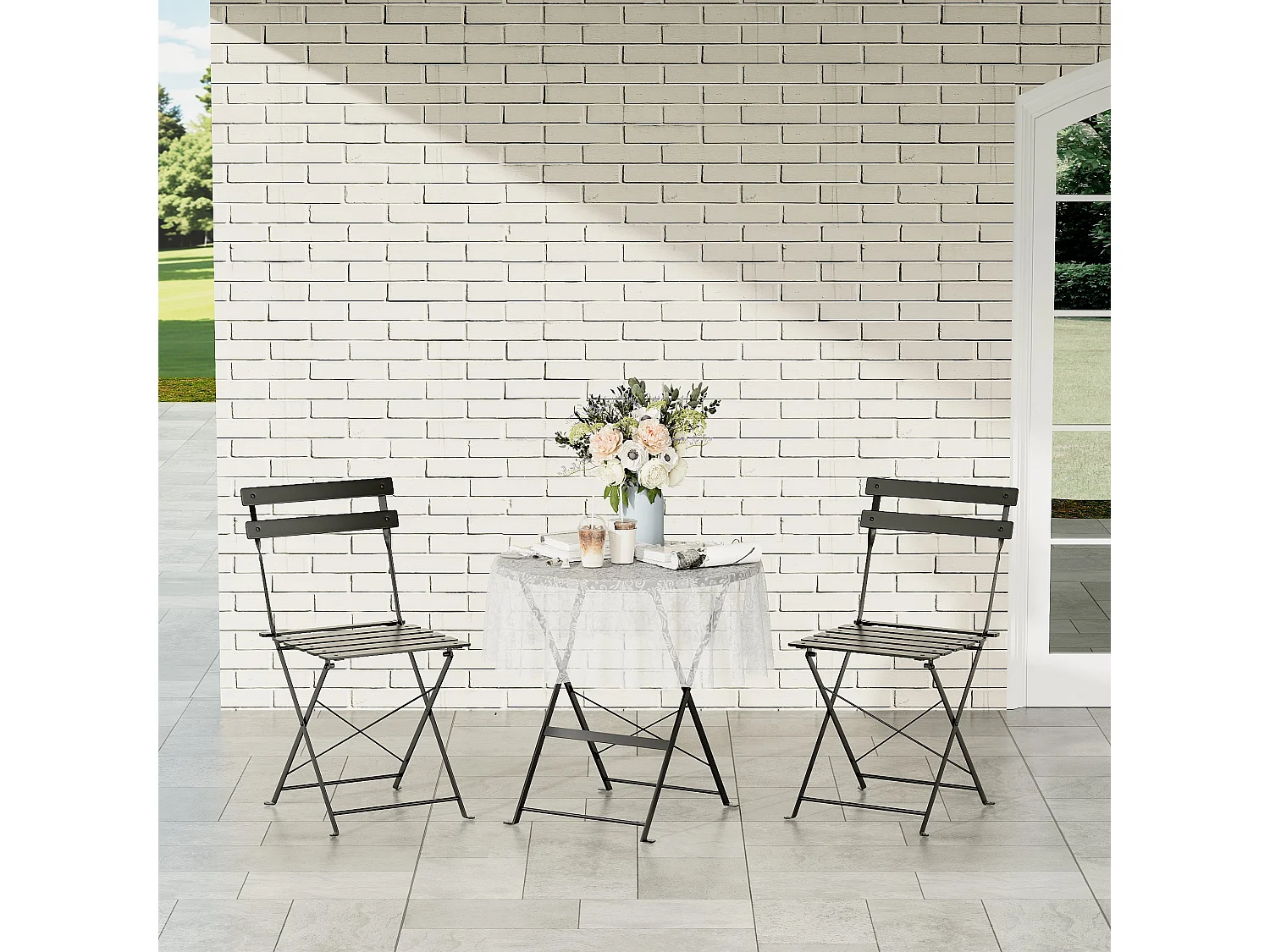 Lot de 3 Meubles de Jardin de Balcon, Bistrot Bar Salon de Jardin Exterieur 2 Personnes