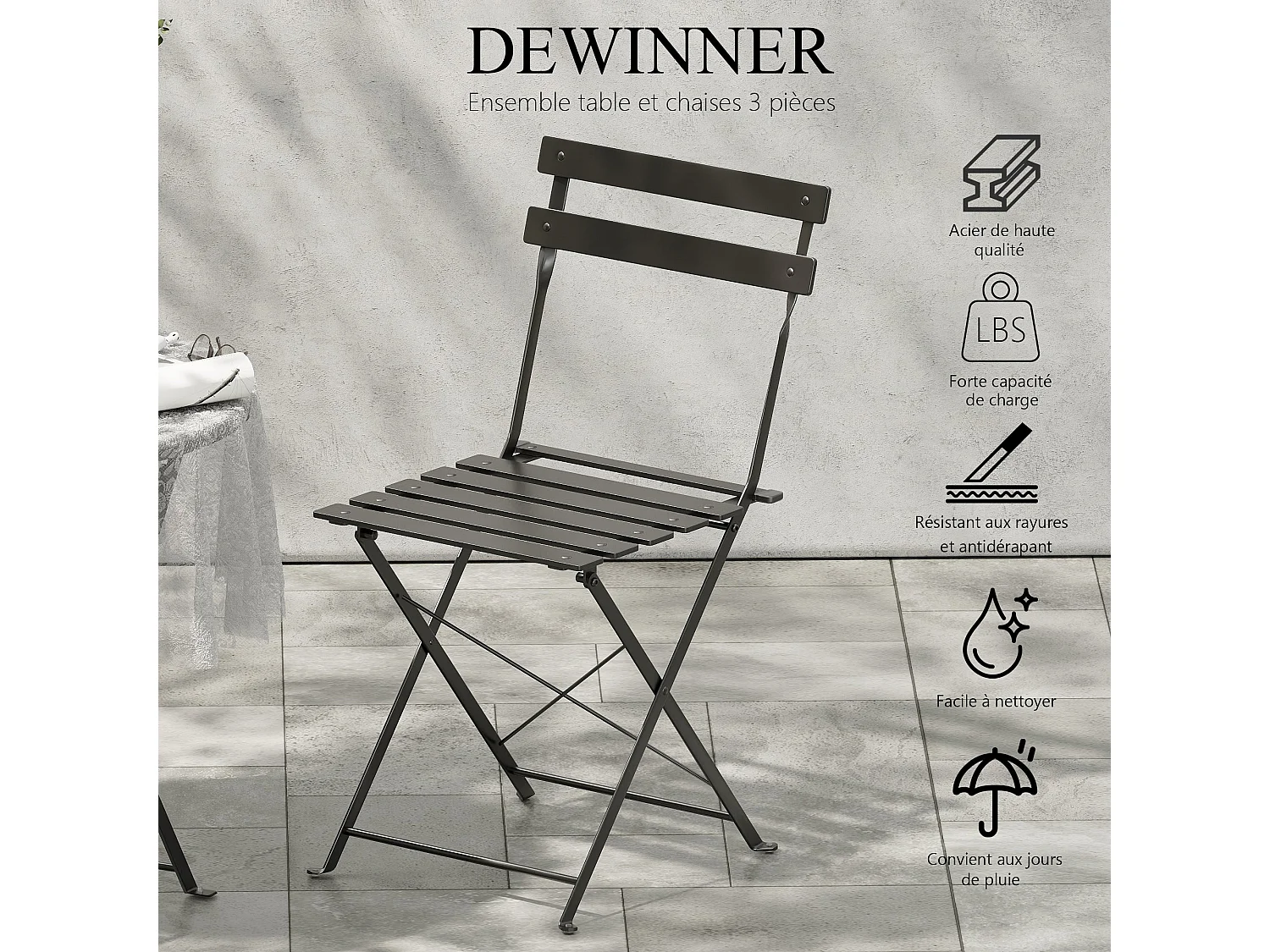 Lot de 3 Meubles de Jardin de Balcon, Bistrot Bar Salon de Jardin Exterieur 2 Personnes