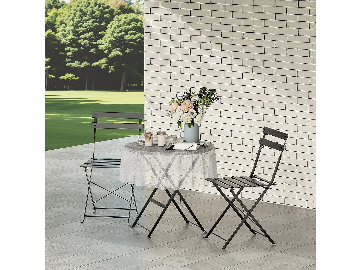 Lot de 3 Meubles de Jardin de Balcon, Bistrot Bar Salon de Jardin Exterieur 2 Personnes