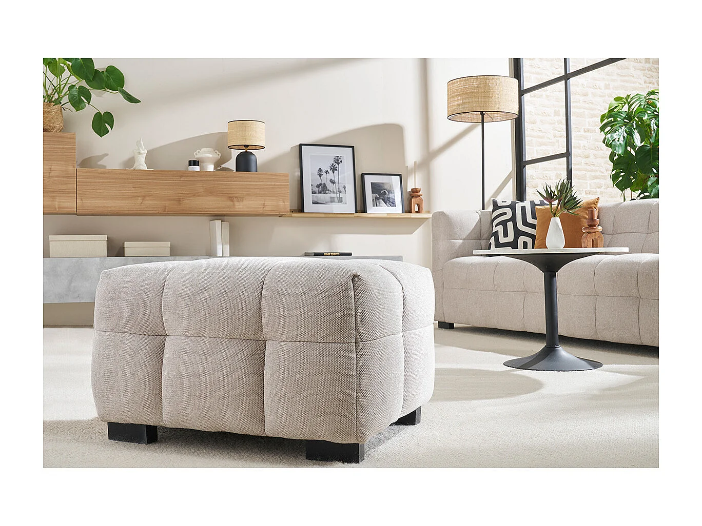 Puf reposapiés de diseño en tela de terciopelo azul oscuro CORTO