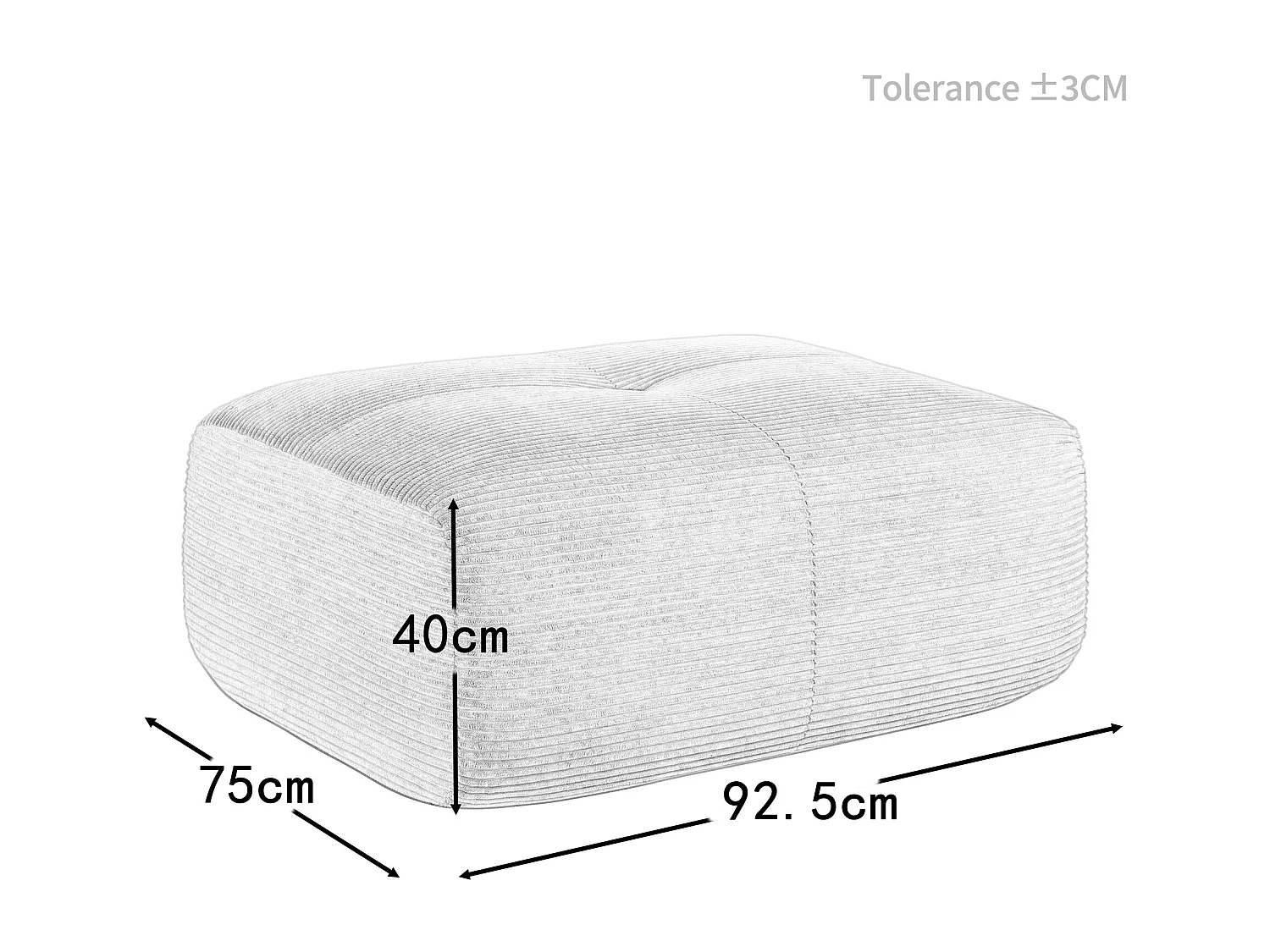 Ensemble de canapé modulable en Velours côtelé: pouf - 92.5x75x40cm - Noir