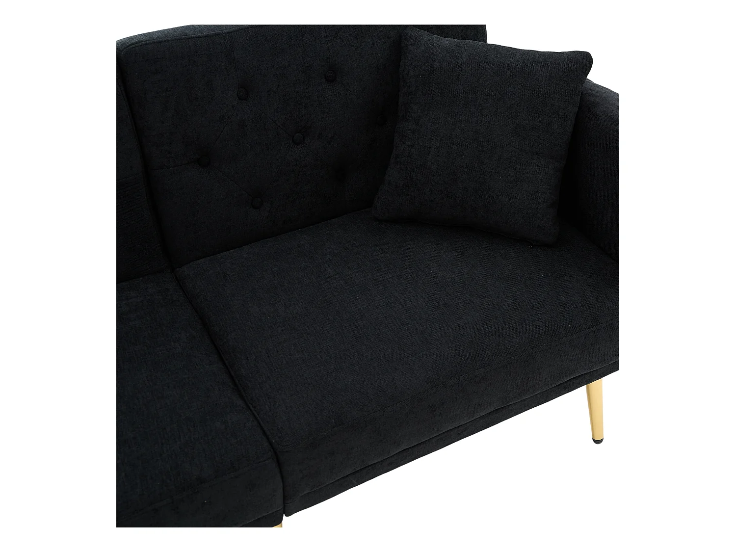 Divano trasformabile nero a 2 posti con 2 porte USB, porta telefono e tasche laterali 173x78X78cm