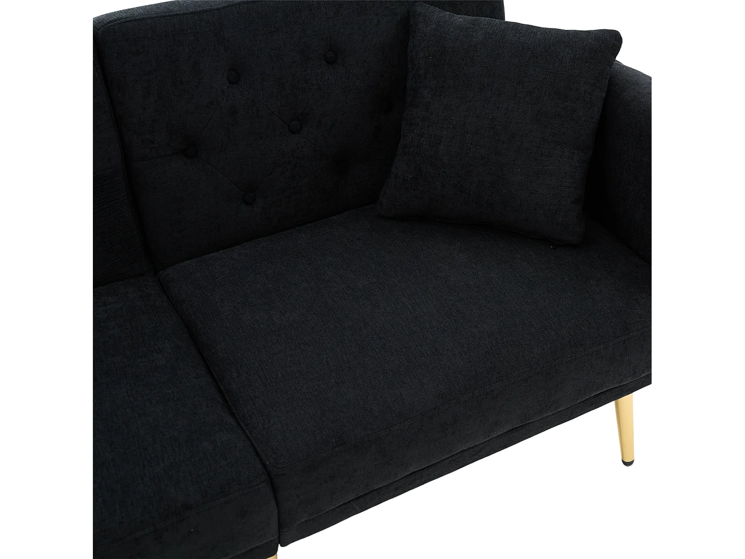 Sofá convertible negro de 2 plazas con 2 puertos USB, soporte para teléfono y bolsillos laterales 173x78X78cm