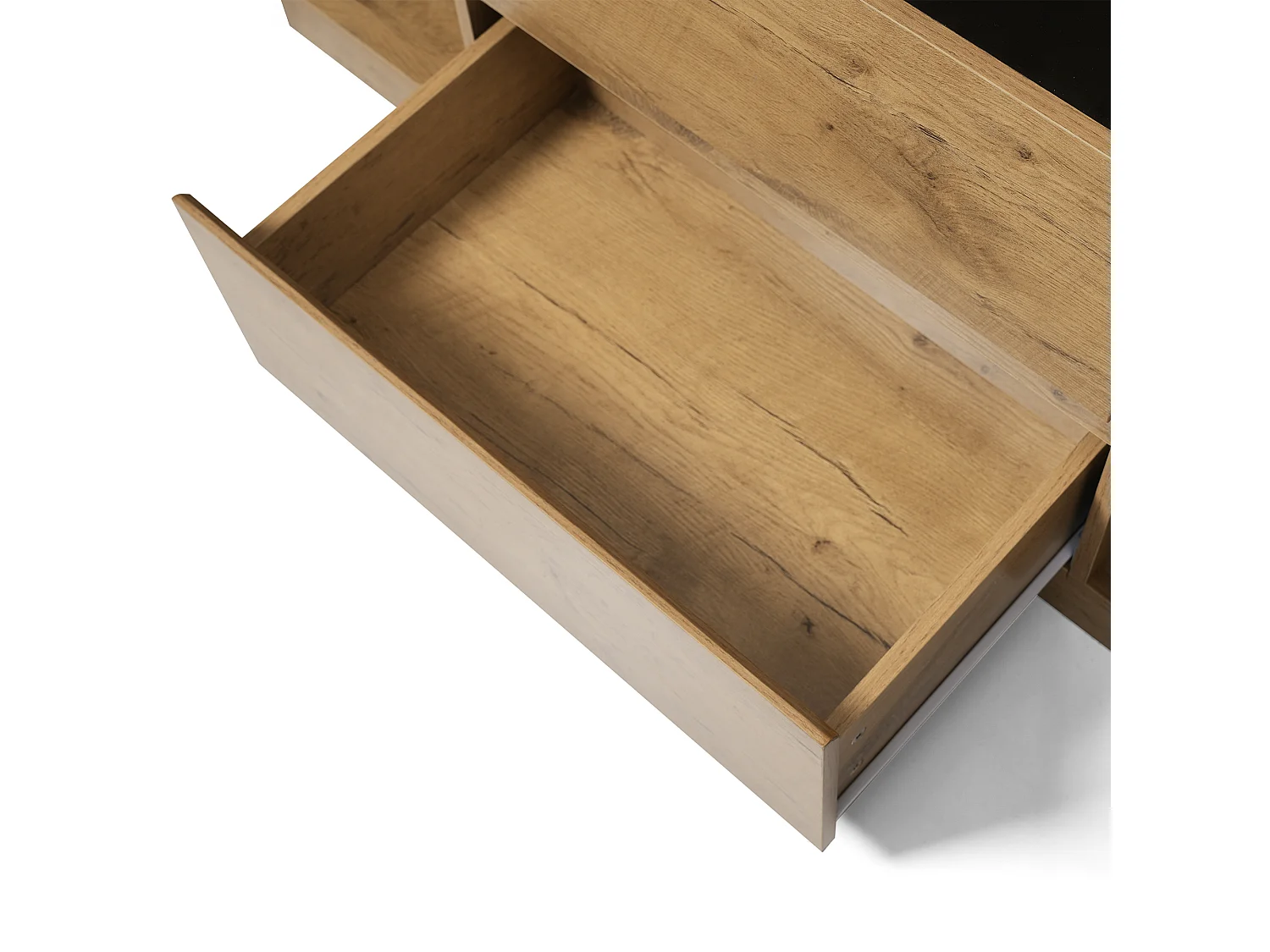 Houten dressoir met 2 deuren en 2 laden, houten blad en gehard glas 140x40x70 cm