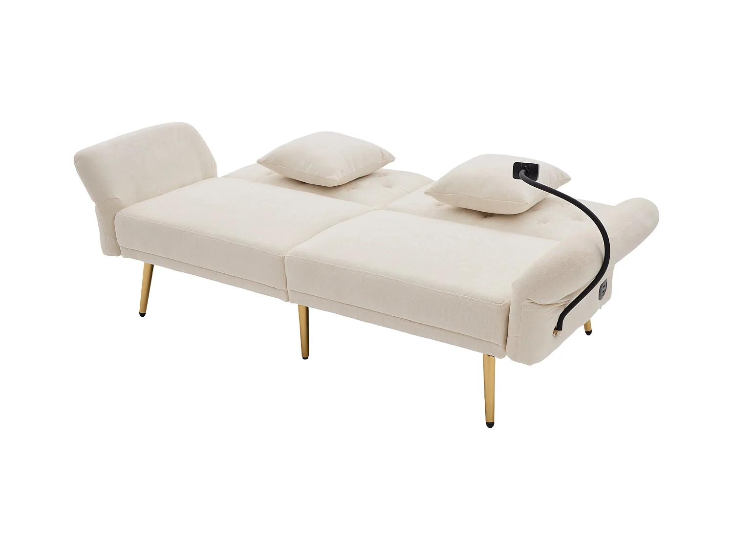 Divano letto trasformabile beige a 2 posti con 2 porte USB, porta telefono e tasche laterali 173x78X78cm