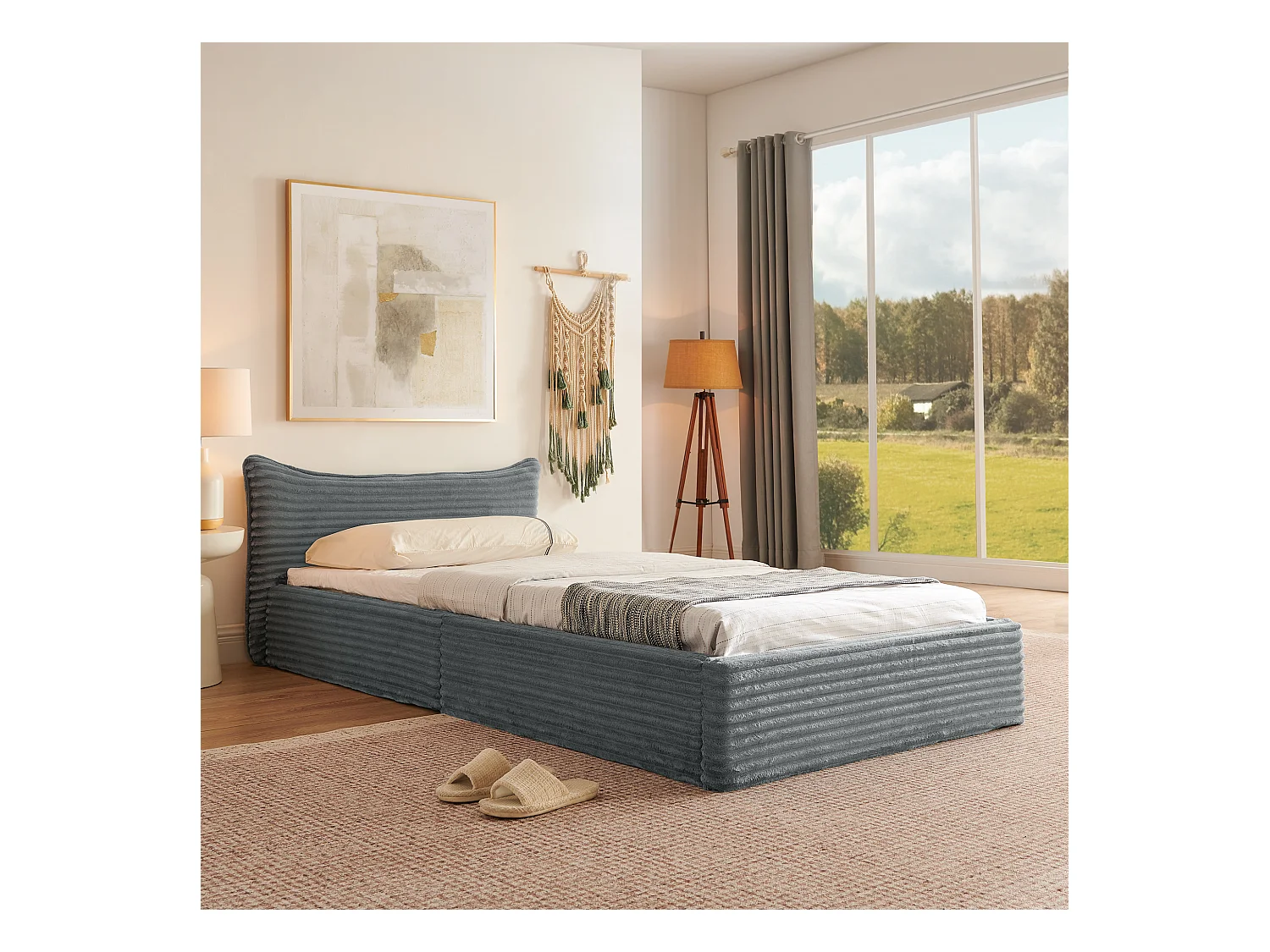 Lit enfant chenille gris foncé 90x200cm, structure métal ,sommier à lattes, sans matelas