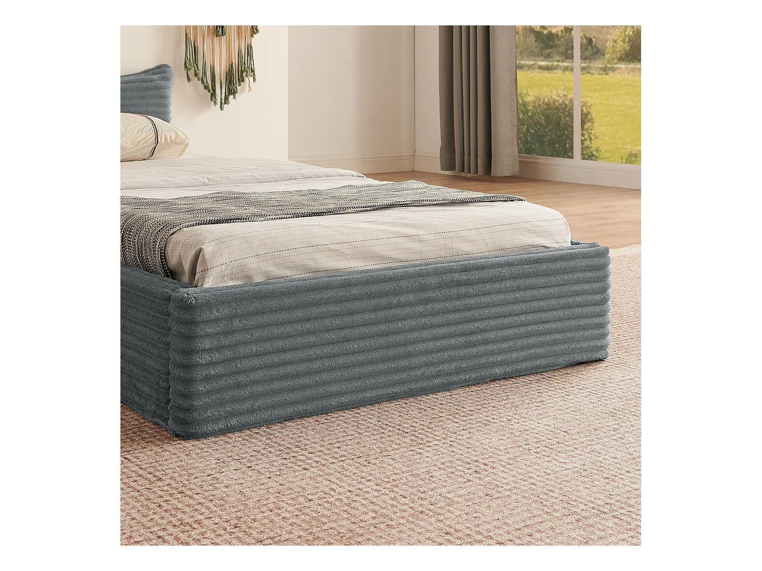 Lit enfant chenille gris foncé 90x200cm, structure métal ,sommier à lattes, sans matelas