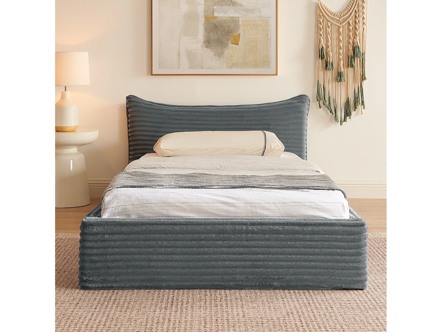 Lit enfant chenille gris foncé 90x200cm, structure métal ,sommier à lattes, sans matelas