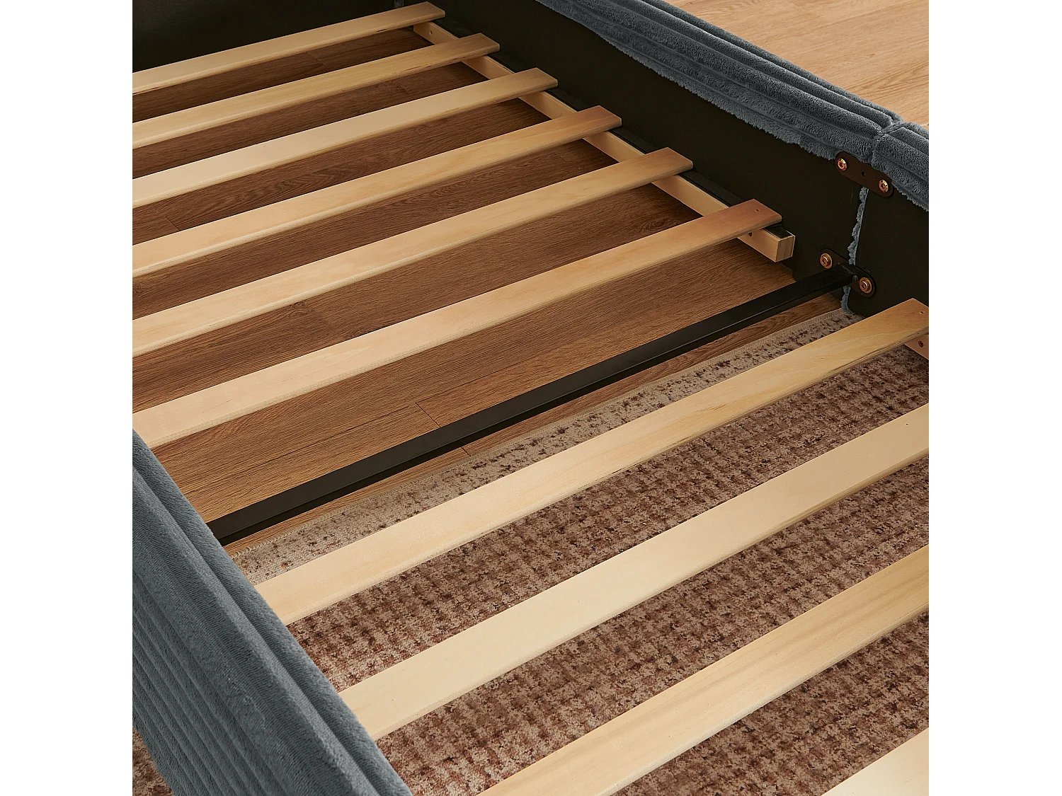 Lit enfant chenille gris foncé 90x200cm, structure métal ,sommier à lattes, sans matelas