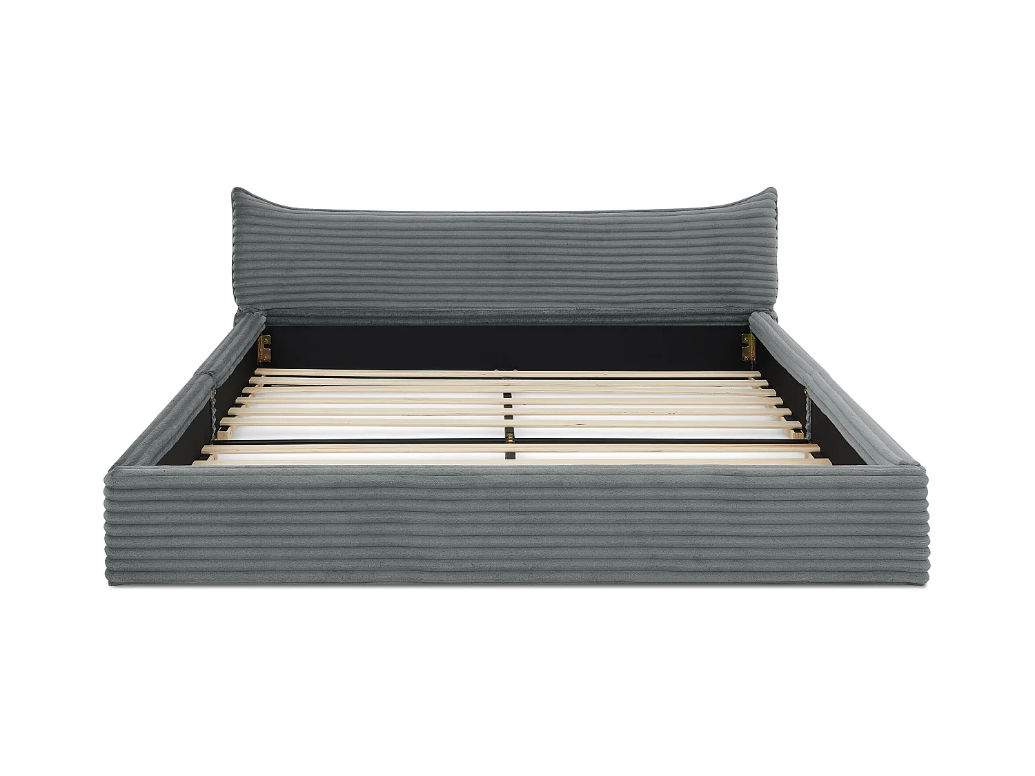 Lit double adulte en chenille gris foncé 140x200cm, structure métal, sommier à lattes,sans matelas