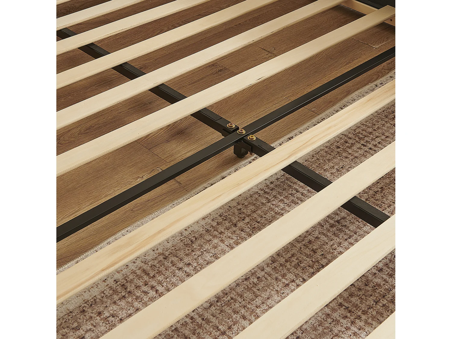 Lit double adulte en chenille gris foncé 140x200cm, structure métal, sommier à lattes,sans matelas