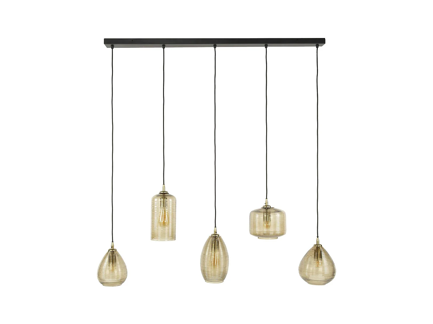 Suspension de table en verre brun 5 lampes striées NOVA