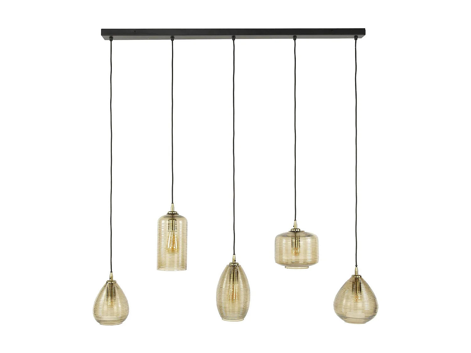 Suspension de table en verre brun 5 lampes striées NOVA