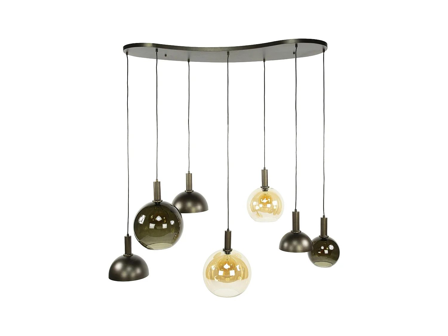 Suspension industrielle abat-jour verre et métal 7 lampes NOVA