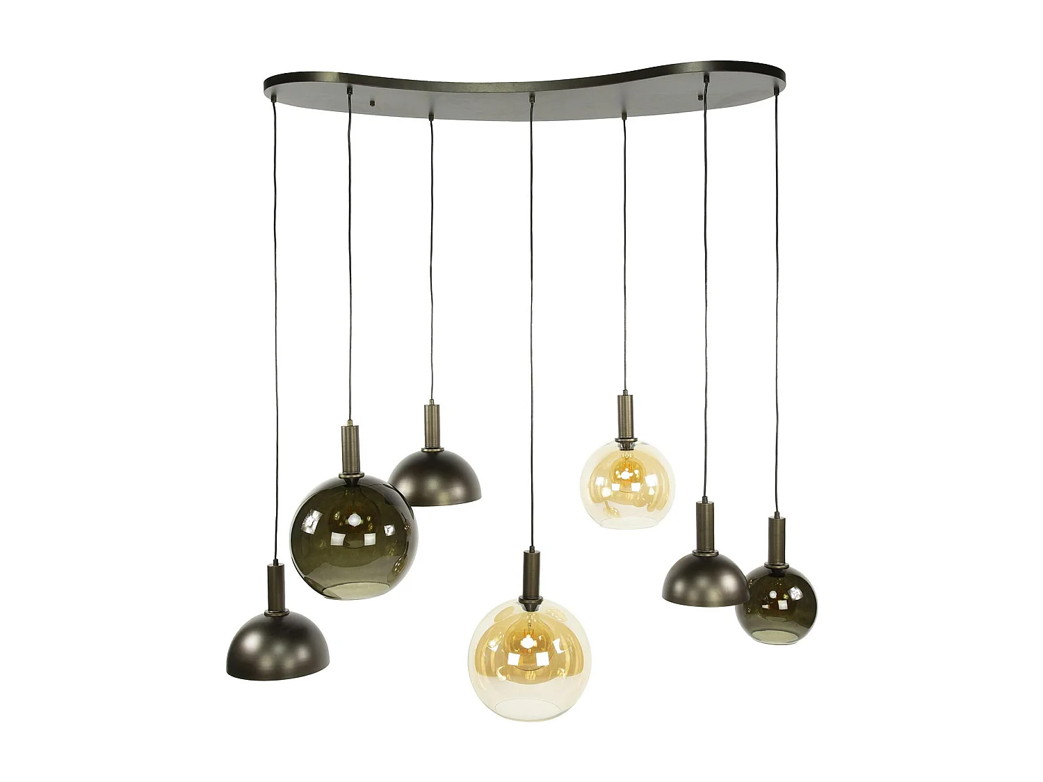 Suspension industrielle abat-jour verre et métal 7 lampes NOVA