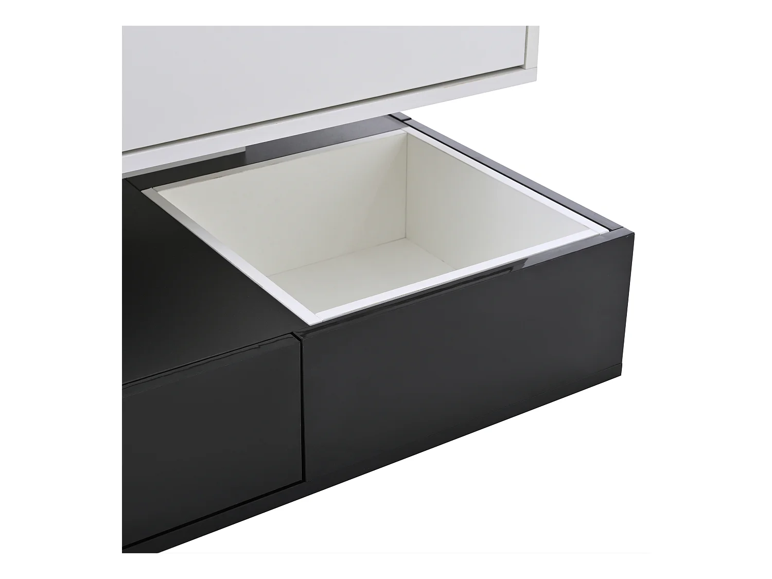 Tavolino da caffè sollevabile bianco e nero con 3 cassetti, piano girevole bianco 83x70x40cm