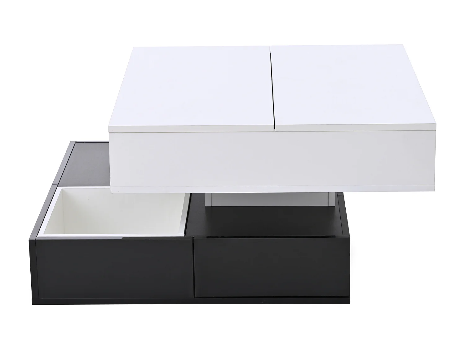 Zwart-witte opklapbare salontafel met 3 lades, draaibaar wit blad 83x70x40cm