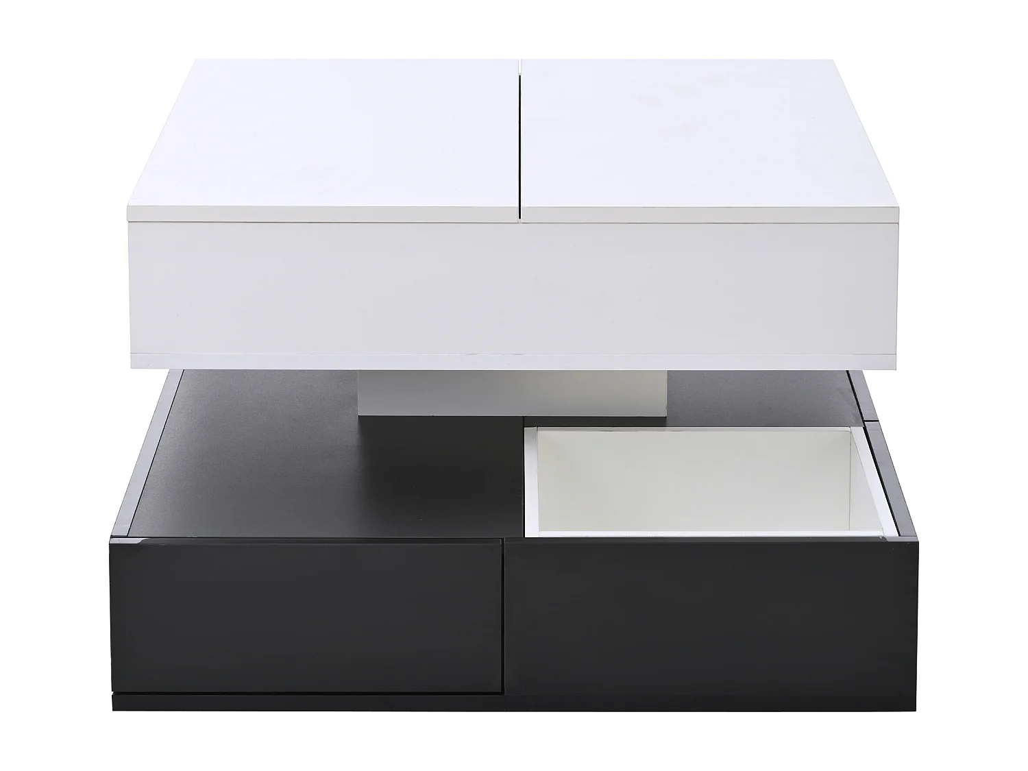 Zwart-witte opklapbare salontafel met 3 lades, draaibaar wit blad 83x70x40cm