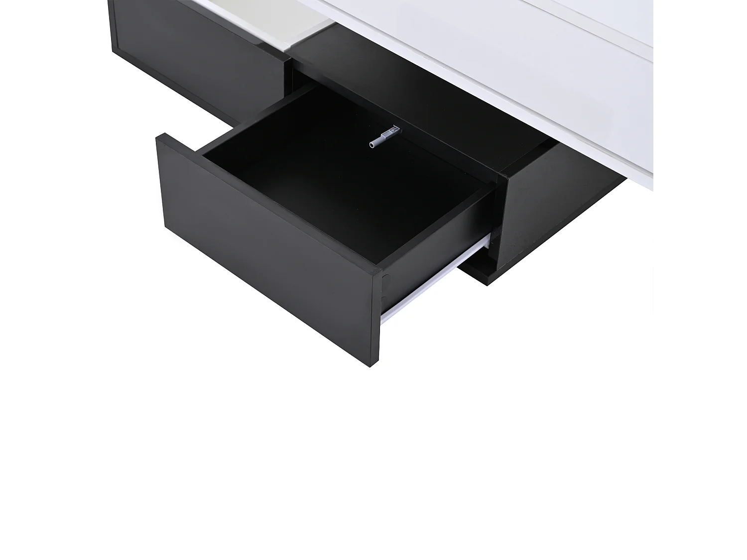 Zwart-witte opklapbare salontafel met 3 lades, draaibaar wit blad 83x70x40cm