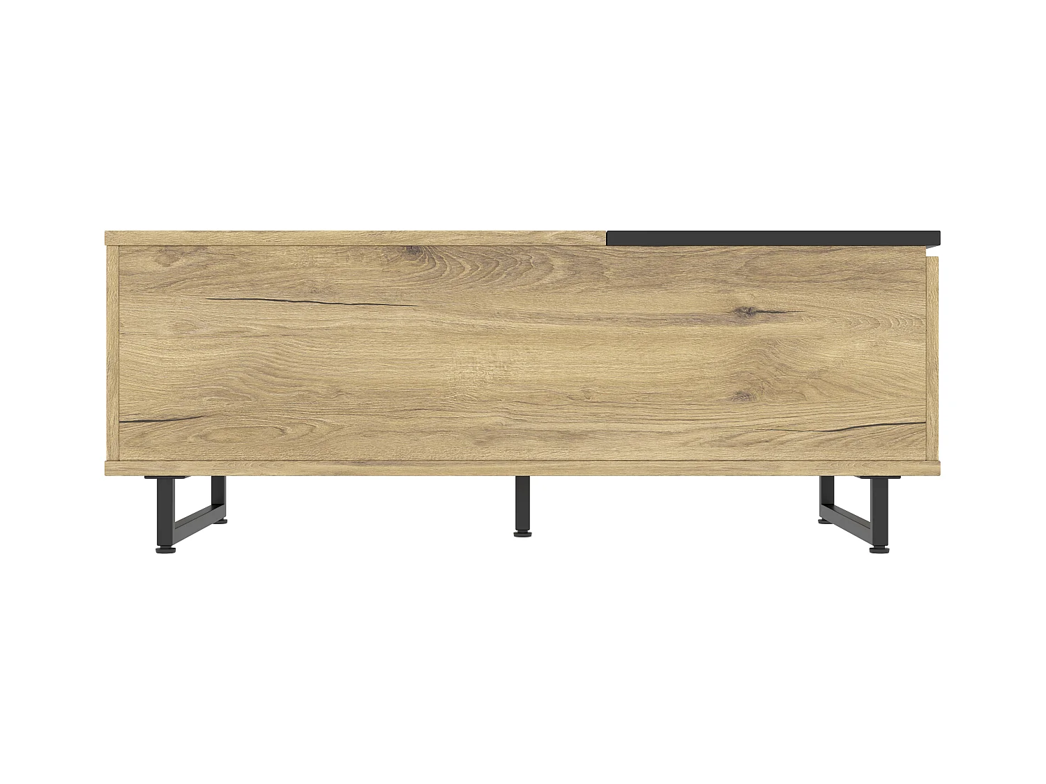 Table basse relevable naturelle et noire avec éclairage LED, tiroir et rangement 103,5x50x30cm