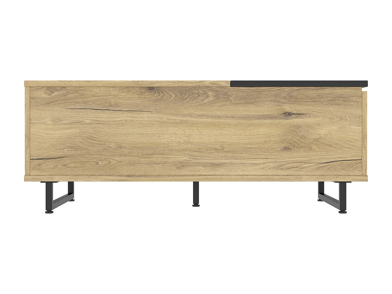 Mesa de centro elevável natural e preta com iluminação LED, gaveta e arrumação 103,5x50x30cm