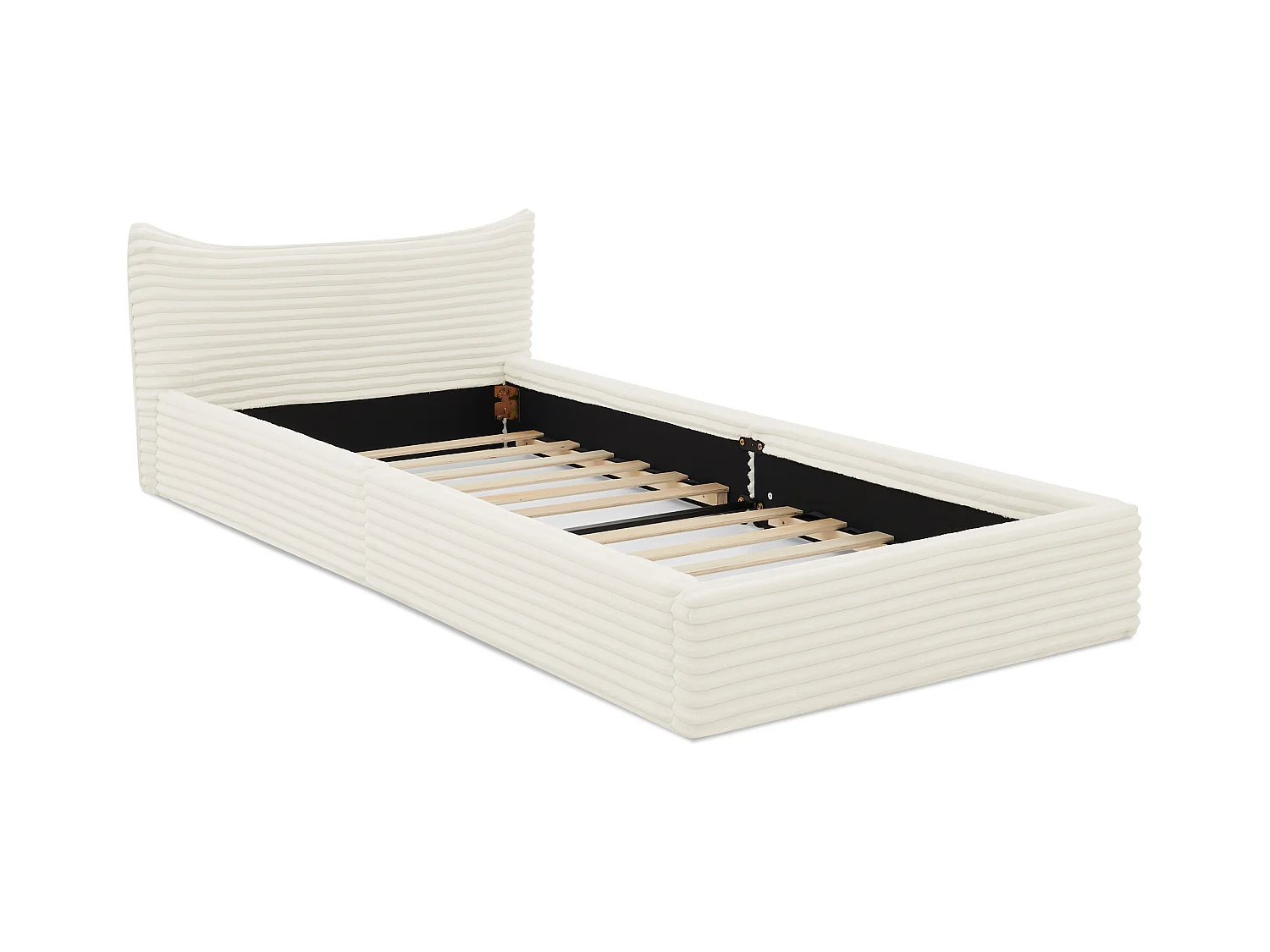 Lit enfant chenille beige 90x200cm, structure métal ,sommier à lattes, sans matelas