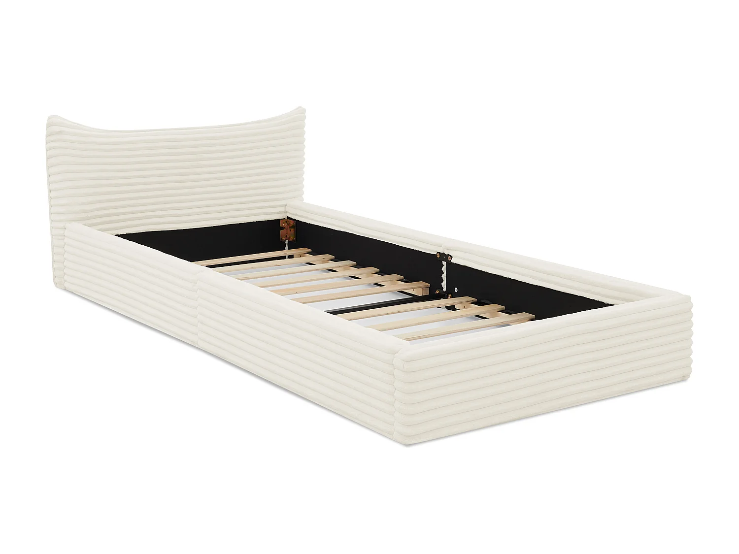 Lit enfant chenille beige 90x200cm, structure métal ,sommier à lattes, sans matelas