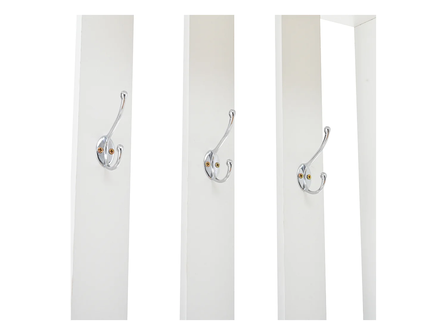 Vestiaire blanc avec 2 portes, tiroir, patères et banc, porte en verre 85x33,5x200cm