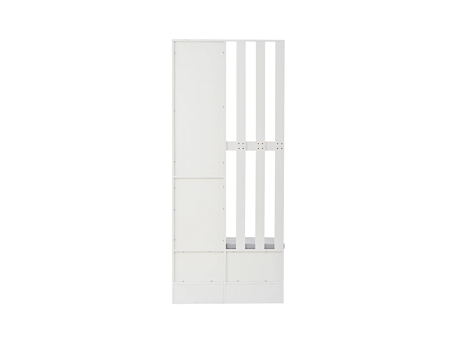 Vestiaire blanc avec 2 portes, tiroir, patères et banc, porte en verre 85x33,5x200cm