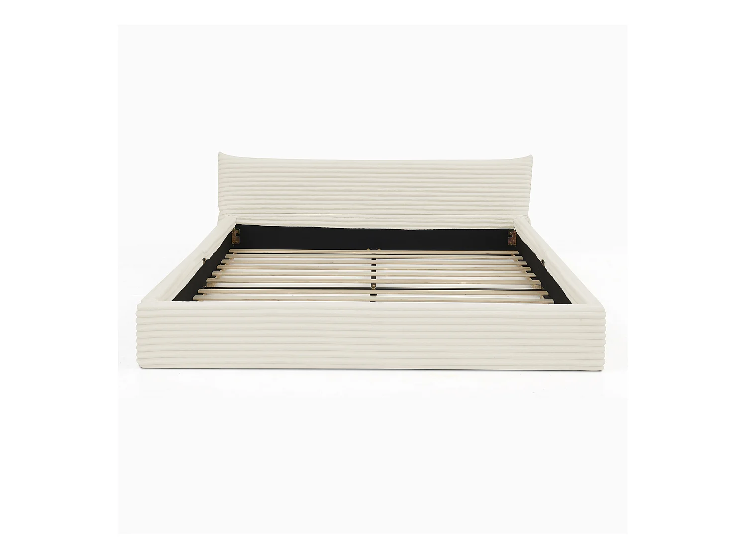 Lit double adulte en chenille beige 140x200cm, structure métal, sommier à lattes,sans matelas