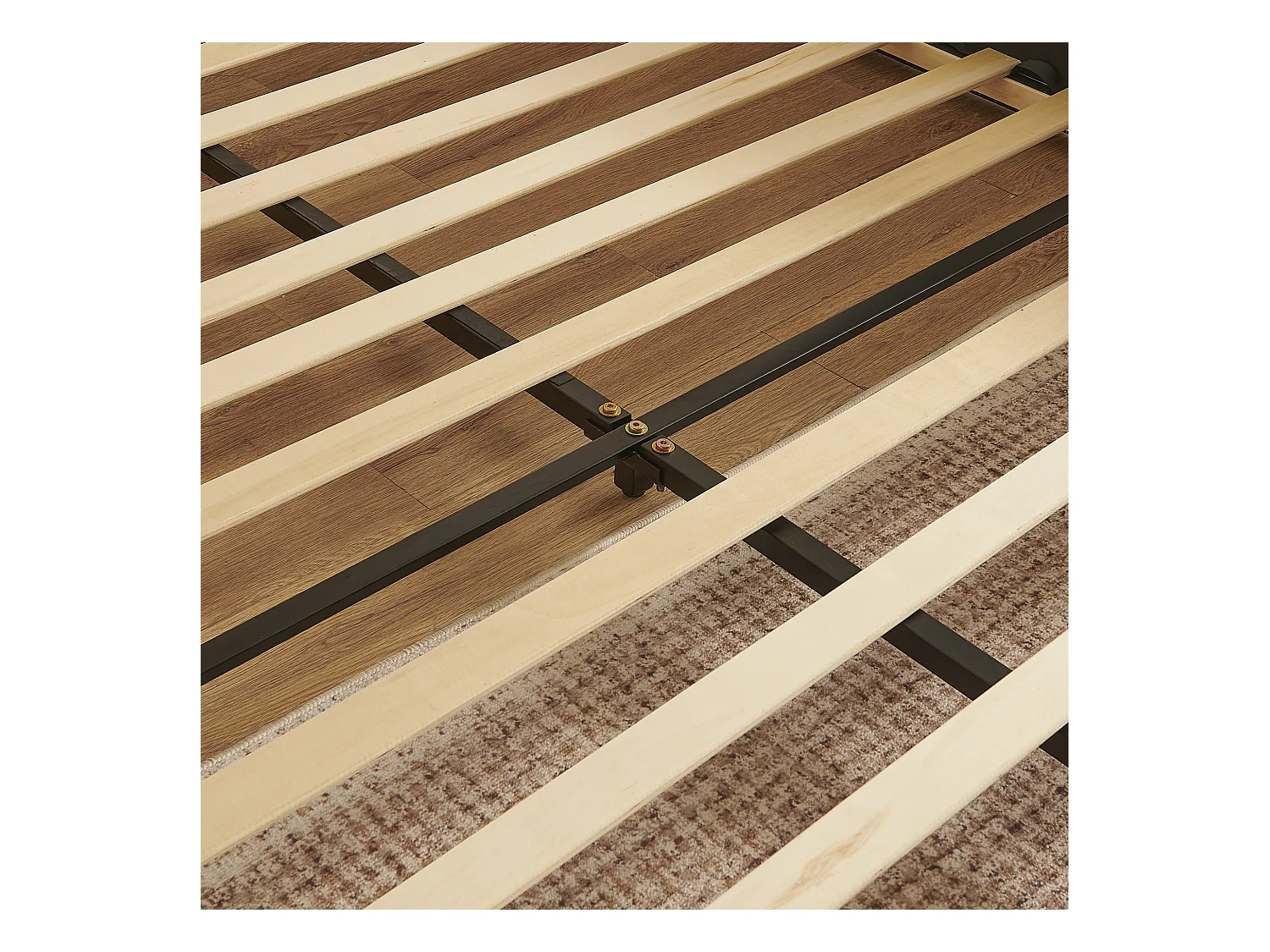 Lit double adulte en chenille beige 140x200cm, structure métal, sommier à lattes,sans matelas