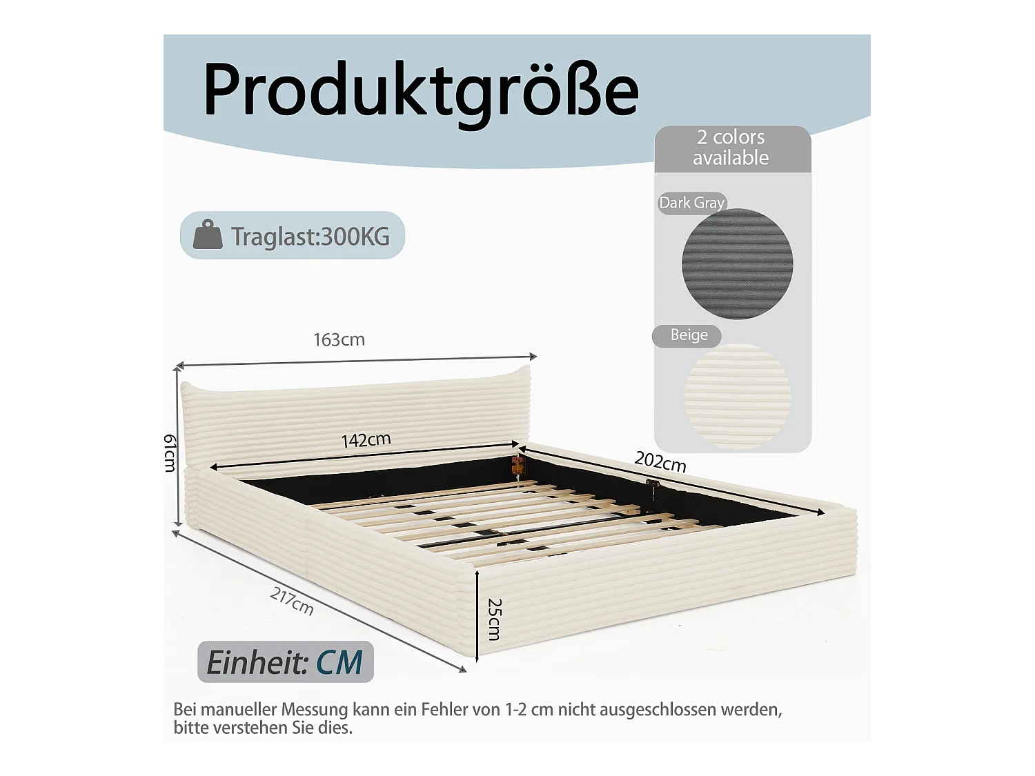 Lit double adulte en chenille beige 140x200cm, structure métal, sommier à lattes,sans matelas