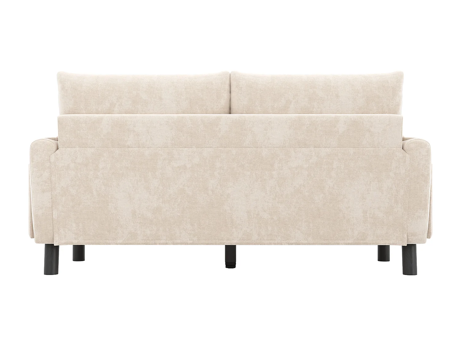 Canapé droit 2 places beige avec coussins et poches latérales, tissu chenille 158x80x88,5cm