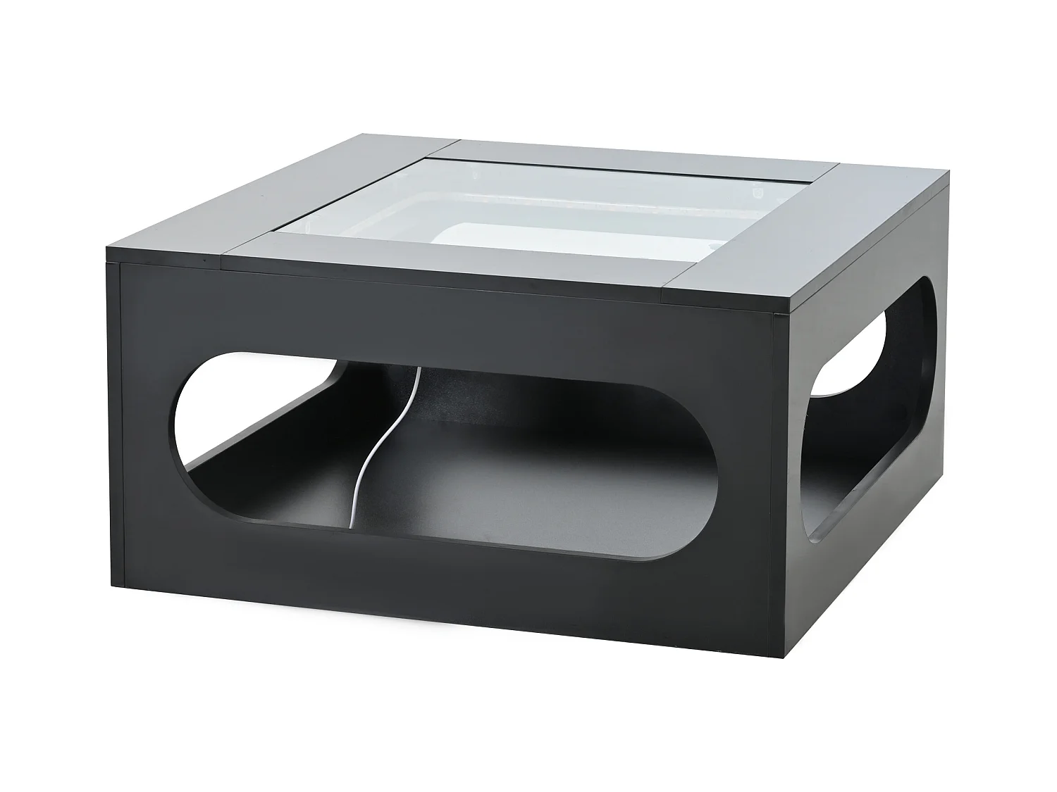 Table basse carrée noire avec éclairage LED, plateau en verre 70x70x35cm