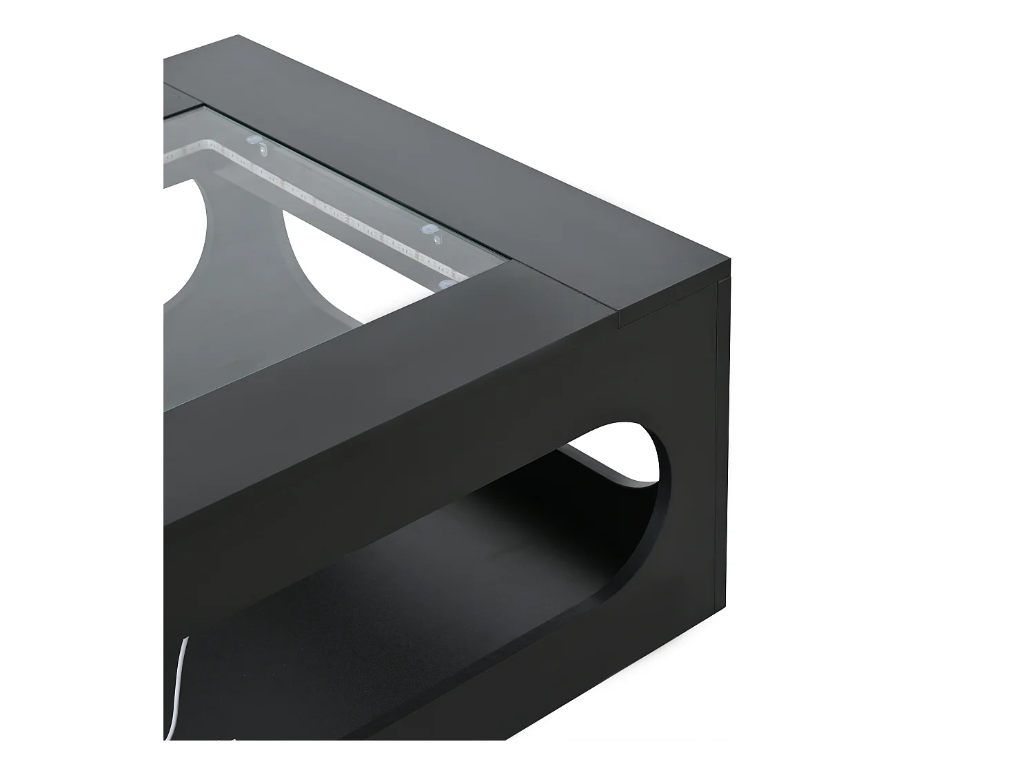 Table basse carrée noire avec éclairage LED, plateau en verre 70x70x35cm