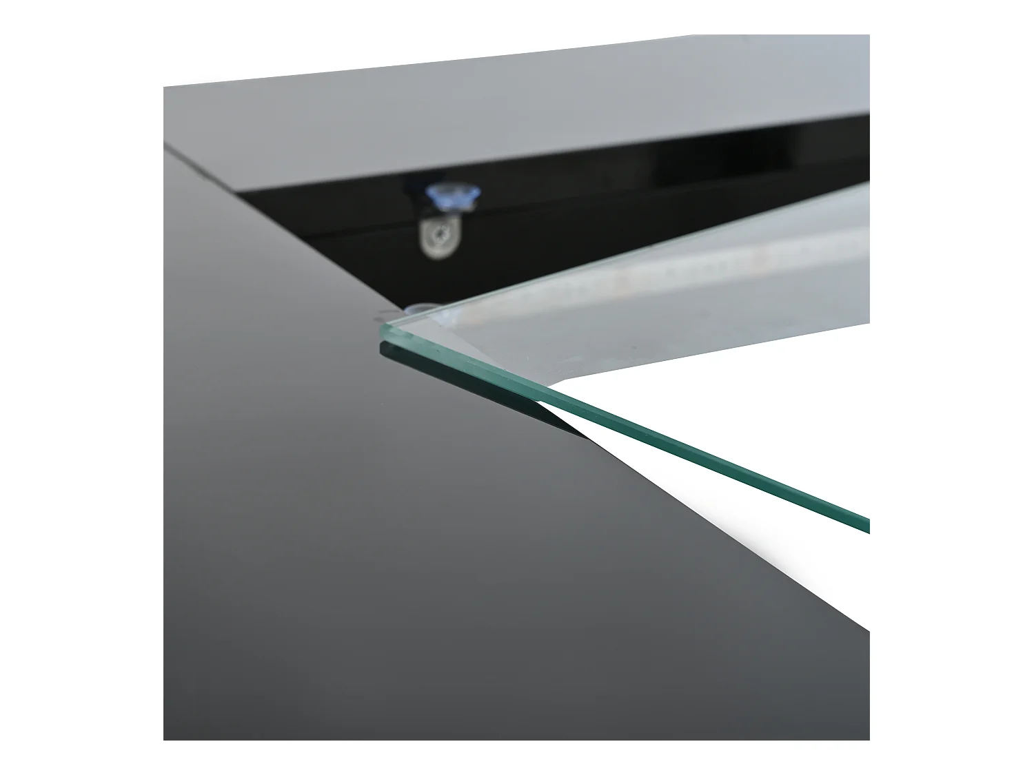 Table basse carrée noire avec éclairage LED, plateau en verre 70x70x35cm