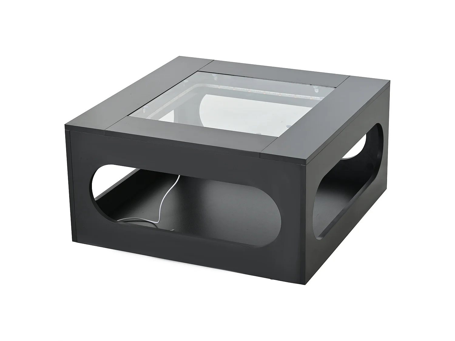 Zwarte vierkante salontafel met LED-verlichting, glazen blad 70x70x35cm