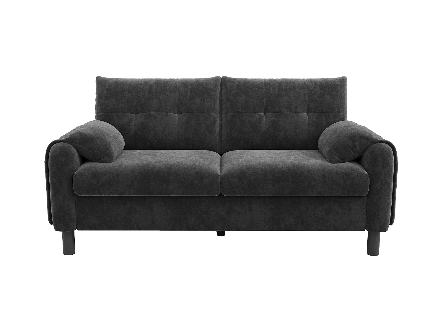 Canapé droit 2 places gris avec coussins et poches latérales, tissu chenille 158x80x88,5cm