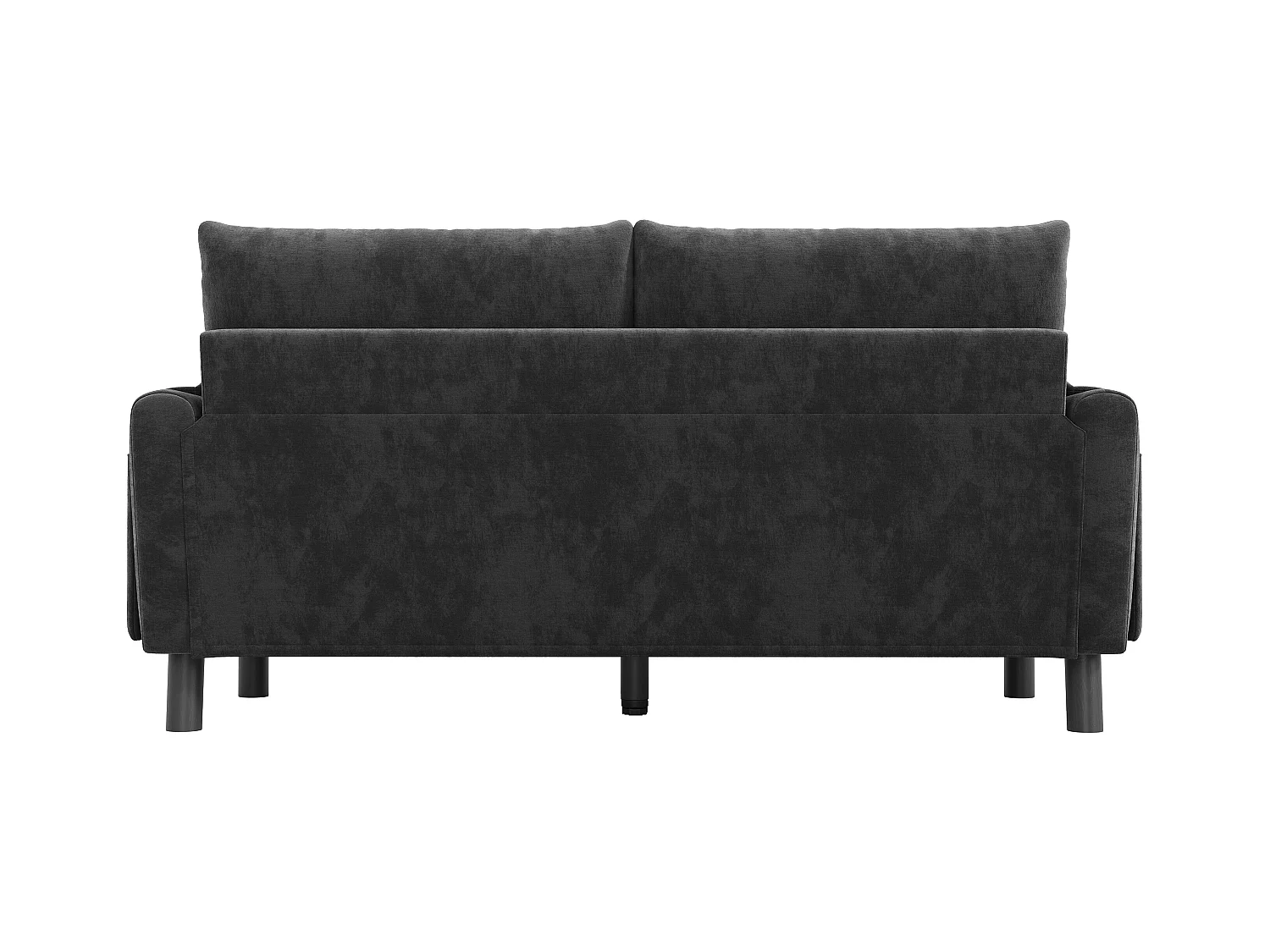 Canapé droit 2 places gris avec coussins et poches latérales, tissu chenille 158x80x88,5cm