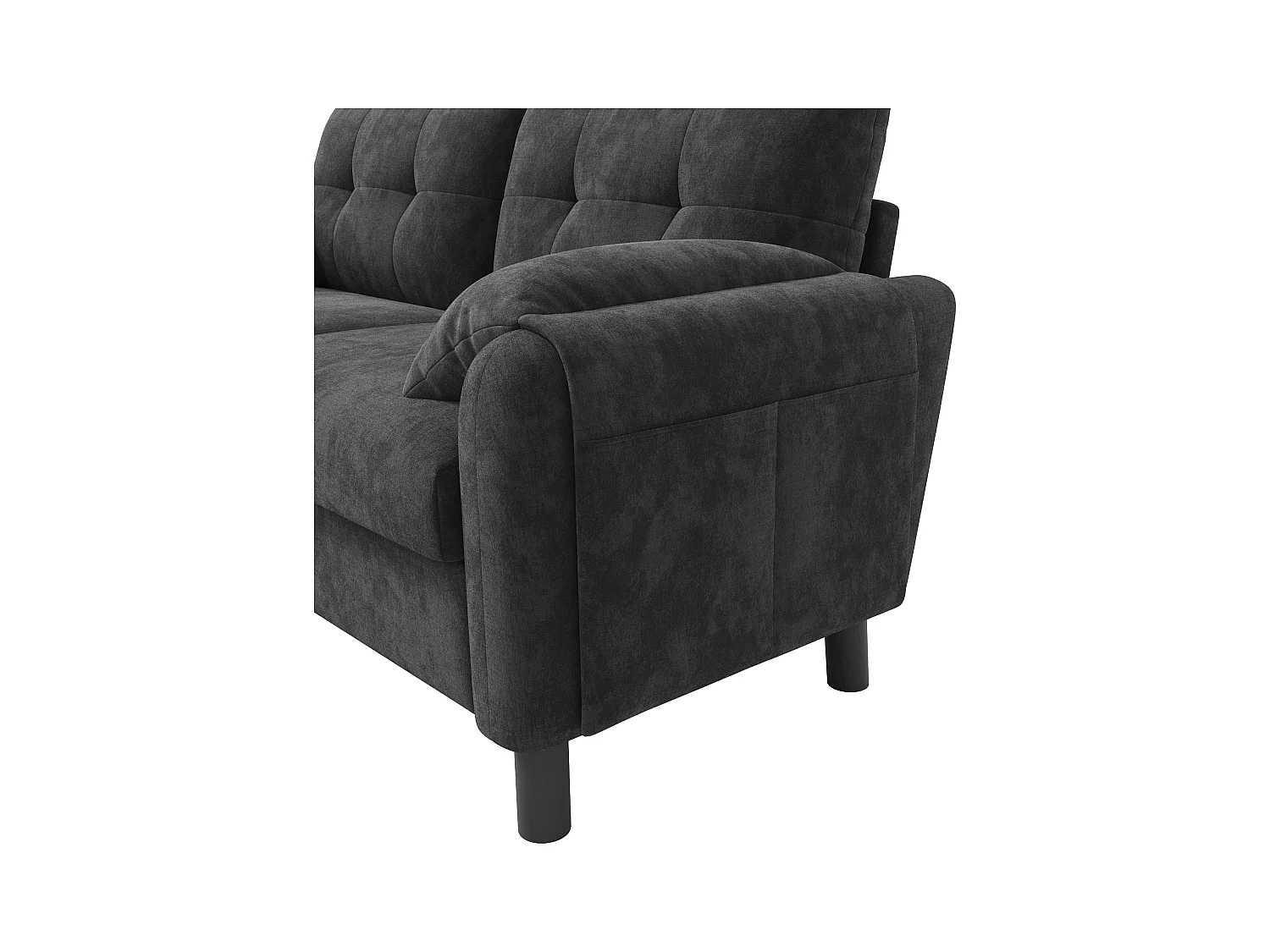 Canapé droit 2 places gris avec coussins et poches latérales, tissu chenille 158x80x88,5cm